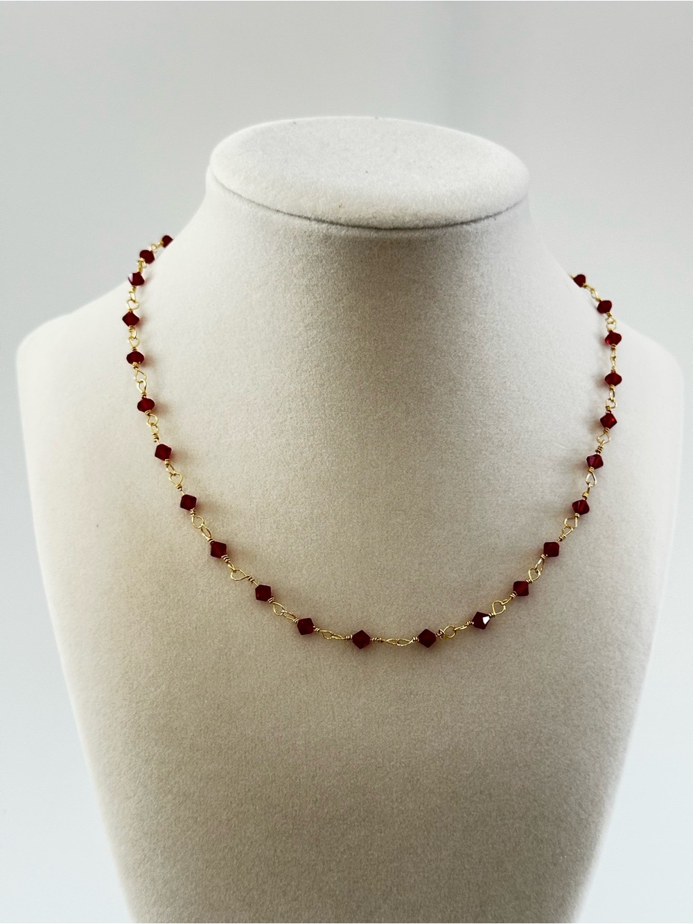 Gold Chain Necklace with Red Crystal Beads - Women's Jewelry